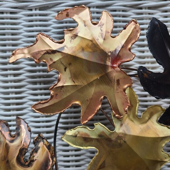 Metal Sculpture Wall Art Leaves and Branch Brass Copper and Steel Artisan Design - Picture 7 of 10